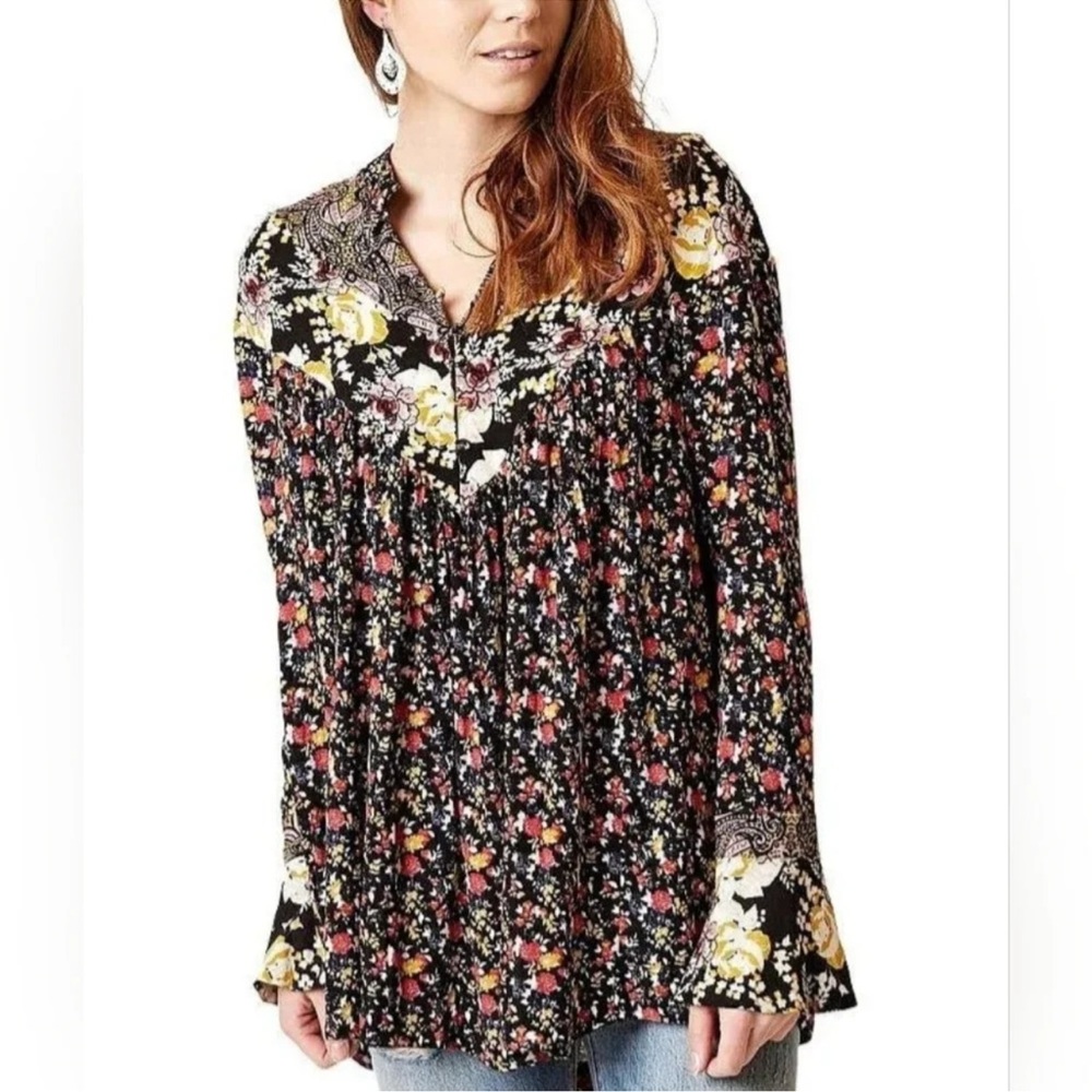 Free People Wildflower Fields Henley Tunic Blouse sz XS
